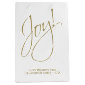 Joy! Minimale Gold- en witte legante feestdag Medium Cadeauzakje (Voorkant)