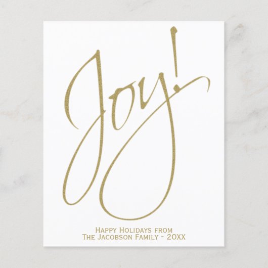Joy! Minimale Gold & White BUDGET-feestkaart (Voorkant)
