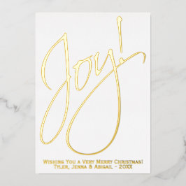 Joy! Minimale kerstgoud en witte foto terug Folie Feestdagenkaart