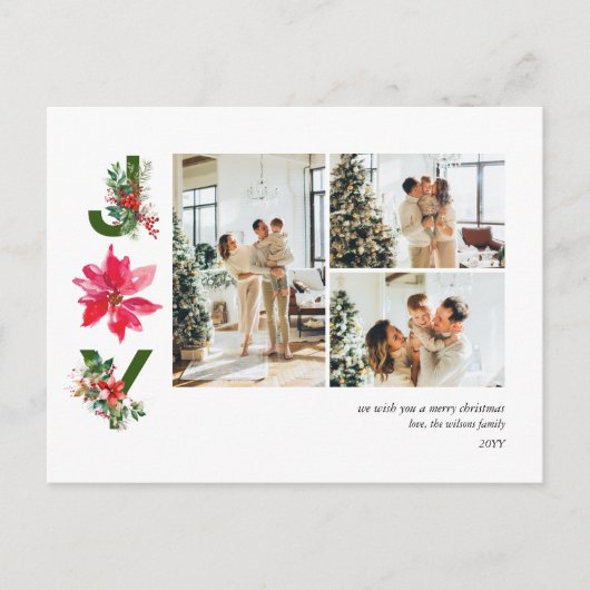 Joy Minimalist 3 Photo Collage Holiday Briefkaart (Voorkant)