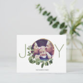 Joy minimalist - kerstfoto van Wreath-familie Briefkaart (Staand voorkant)