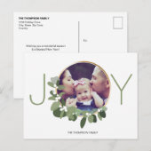 Joy minimalist - kerstfoto van Wreath-familie Briefkaart (Voorkant / Achterkant)