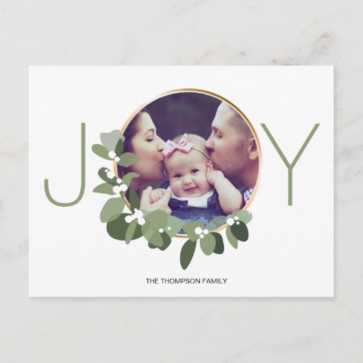 Joy minimalist - kerstfoto van Wreath-familie Briefkaart (Voorkant)