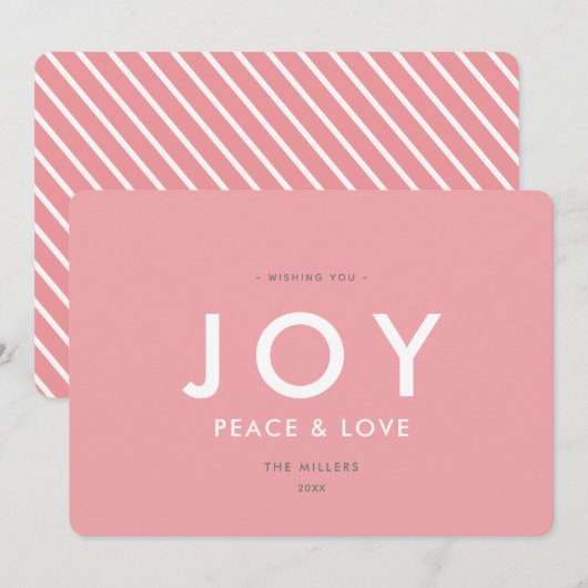 JOY Minimalist Modern Pink Christmas Kaart (Voorkant / Achterkant)