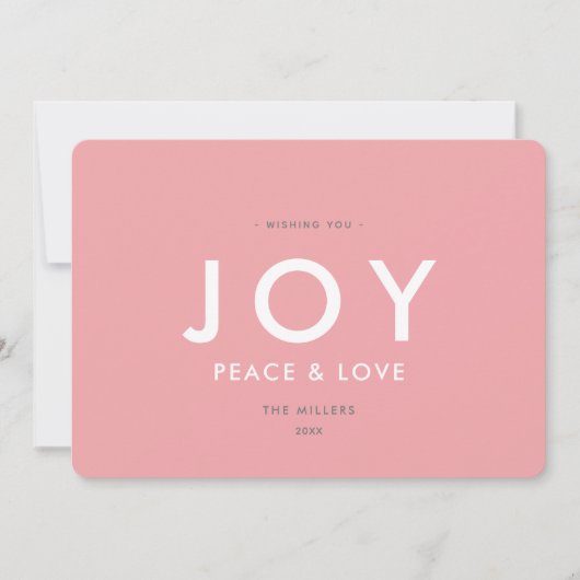 JOY Minimalist Modern Pink Christmas Kaart (Voorkant)