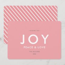 JOY Minimalist Modern Pink Christmas Kaart