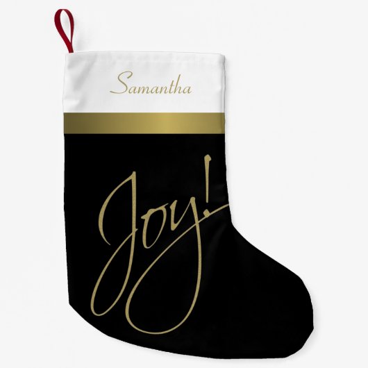Joy! Minimalistisch, geavanceerd Gold Black & Whit Kleine Kerstsok (Voorkant)