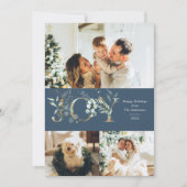 JOY Modern 3 Foto Goud Groenery Blauw  Feestdagenkaart (Voorkant)