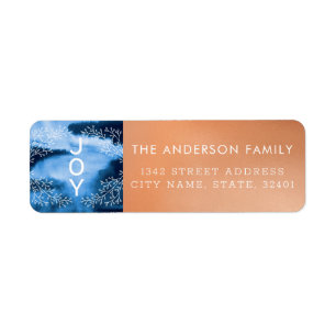 Joy   Modern blauw en koperfeestdag Etiket