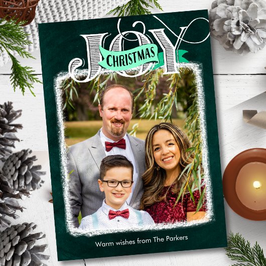 JOY Modern Bold Script Minimalistische foto Kerstm Feestdagenkaart