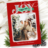 JOY Modern Bold Script Minimalistische foto Kerstm Feestdagenkaart