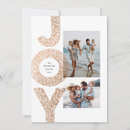 Joy modern bronze speckle twee foto Kerstmis Feestdagenkaart