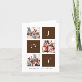JOY Modern Brown Script Photo Collage Simple Feestdagen Kaart