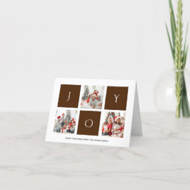 JOY Modern Brown Script Photo Collage Simple Feestdagen Kaart