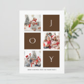 JOY Modern Brown Script Photo Collage Simple Feestdagenkaart (Staand voorkant)