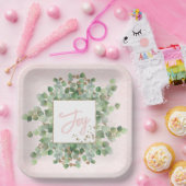 Joy Modern Eucalyptus Gold Glitter Pastelroze Papieren Bordje (Feest)