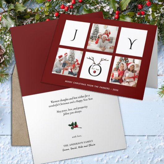 JOY Modern Fun Script Photo Collage Whimsical Feestdagen Kaart