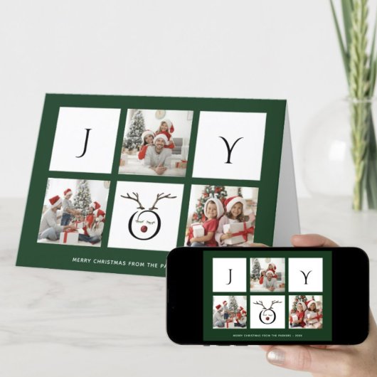 JOY Modern Fun Script Photo Collage Whimsical Feestdagen Kaart