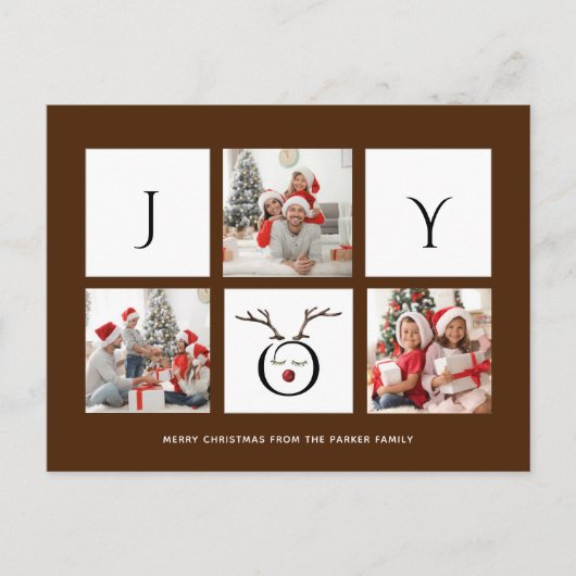 JOY Modern Fun Script Photo Collage Whimsical Holi Briefkaart (Voorkant)