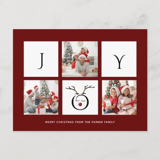 JOY Modern Fun Script Photo Collage Whimsical Holi Briefkaart (Voorkant)