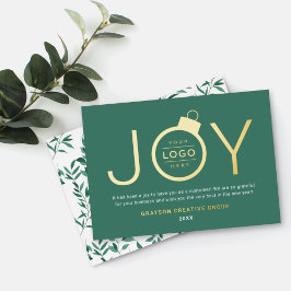 Joy Modern Gold en Green Logo Ornament Folie Feestdagenkaart
