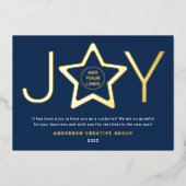 Joy Modern Gold en Navy Blue Logo Star Ornament Folie Feestdagenkaart (Voorkant)