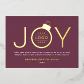 Joy Modern Gold en Wine Red Logo Ornament Folie Feestdagenkaart (Voorkant)