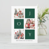 JOY Modern Green Fun Script Photo Collage Simple Feestdagenkaart (Staand voorkant)