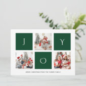 JOY Modern Green Fun Script Photo Collage Simple Feestdagenkaart (Staand voorkant)
