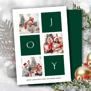 JOY Modern Green Fun Script Photo Collage Simple Feestdagenkaart