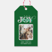JOY Modern Groen Eenvoudige Familiefoto Kerstmis Cadeaulabel (Voorkant)