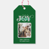 JOY Modern Groen Eenvoudige Familiefoto Kerstmis Cadeaulabel (Achterkant)
