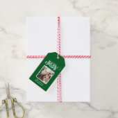 JOY Modern Groen Eenvoudige Familiefoto Kerstmis Cadeaulabel (Met Touw)