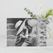 Joy Modern handgeschreven kerstfoto Feestdagenkaart (Staand voorkant)