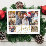 Joy Modern Photo Collage Feestdagenkaart<br><div class="desc">Moderne briefkaart met fotocollage voor kerstmis met 7 foto's,  Joy handgeschreven script in gouden kleur. Pas je verder aan met je bericht op de achterkant.</div>