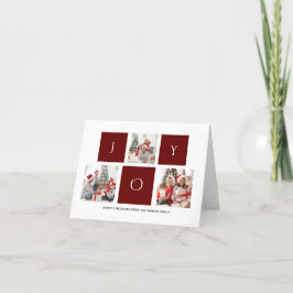 JOY Modern Red Fun Script Photo Collage minimalist Feestdagen Kaart