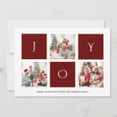 JOY Modern Red Fun Script Photo Collage minimalist Feestdagenkaart (Voorkant)