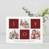 JOY Modern Red Fun Script Photo Collage minimalist Feestdagenkaart (Staand voorkant)