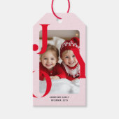 JOY | Modern Red & Pink Christmas Photo Gift Cadeaulabel (Voorkant)