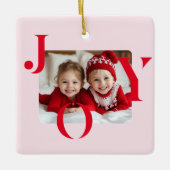 JOY | Modern Red & Pink Christmas Photo Gift Keramisch Ornament (Voorkant)