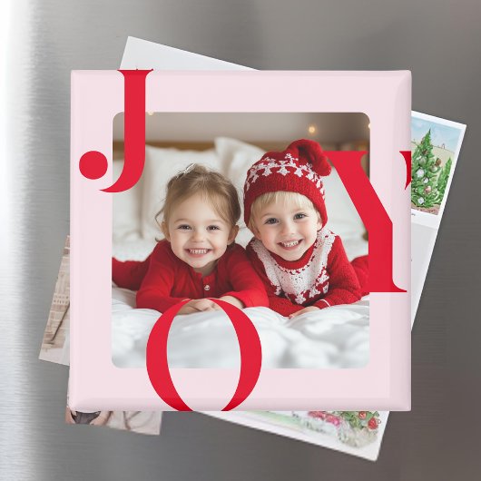 JOY | Modern Red & Pink Christmas Photo Gift Magneet