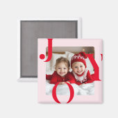 JOY | Modern Red & Pink Christmas Photo Gift Magneet (Voorkant / Achterkant)