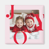 JOY | Modern Red & Pink Christmas Photo Gift Magneet (Voorkant)