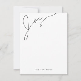 Joy Modern Script Black en White Kerstmis Notitiekaartje