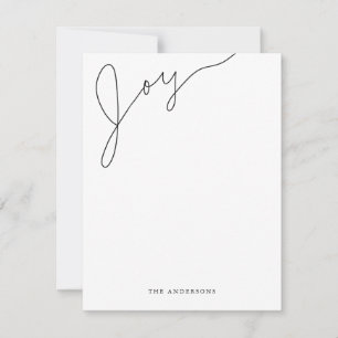 Joy Modern Script Black en White Kerstmis Notitiekaartje