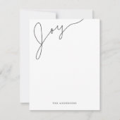 Joy Modern Script Black en White Kerstmis Notitiekaartje (Voorkant)