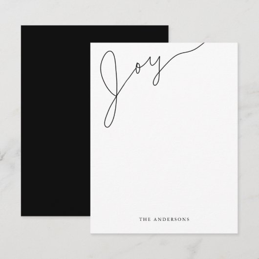 Joy Modern Script Black en White Kerstmis Notitiekaartje (Voorkant / Achterkant)