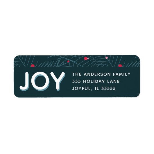 Joy Modern Spruce Custom Holiday Return-adres Etiket (Voorkant)