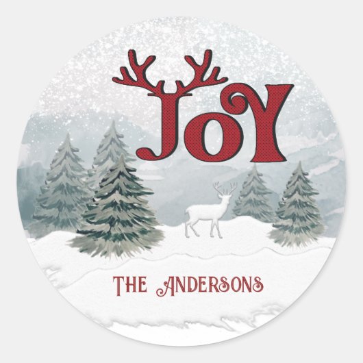Joy Modern Waterverf winterhertenscene Classic Ronde Sticker (Voorkant)