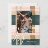 Joy | Moderne groene en roze Waterverf foto Feestdagenkaart (Voorkant)